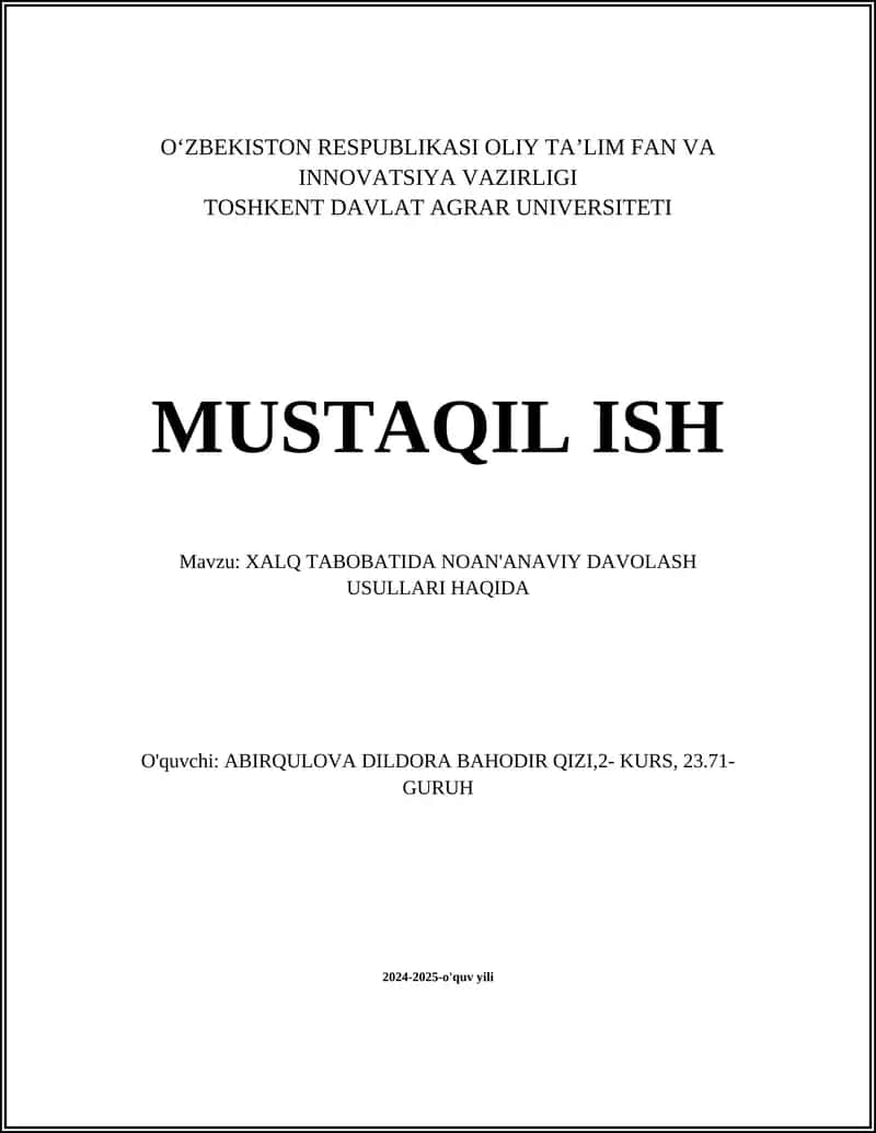 XALQ TABOBATIDA NOAN'ANAVIY DAVOLASH USULLARI 1