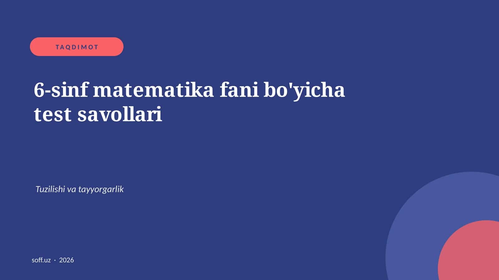 6-sinf matematika fani bo'yicha test savollari 1