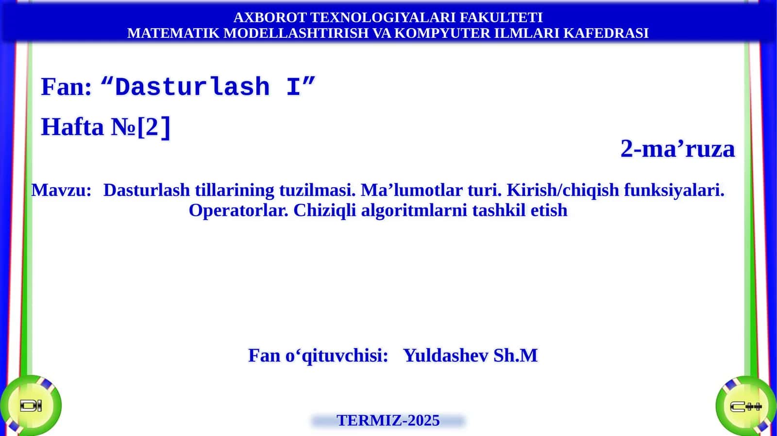 Dasturlash tillarining tuzilmasi 1