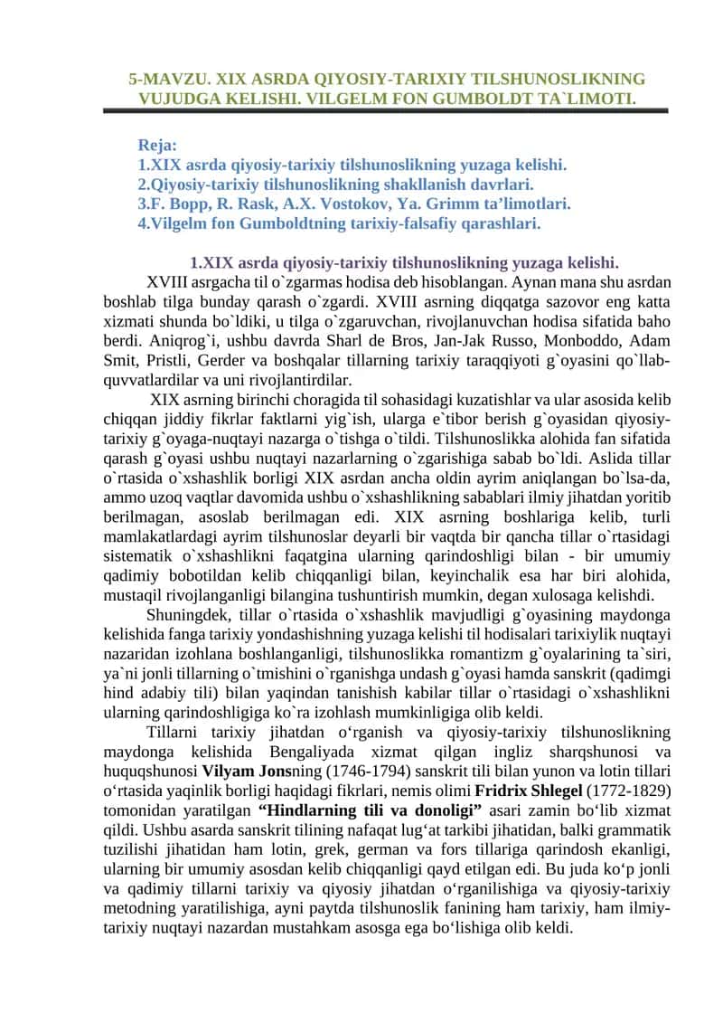 XIX ASRDA QIYOSIY-TARIXIY TILSHUNOSLIK 1