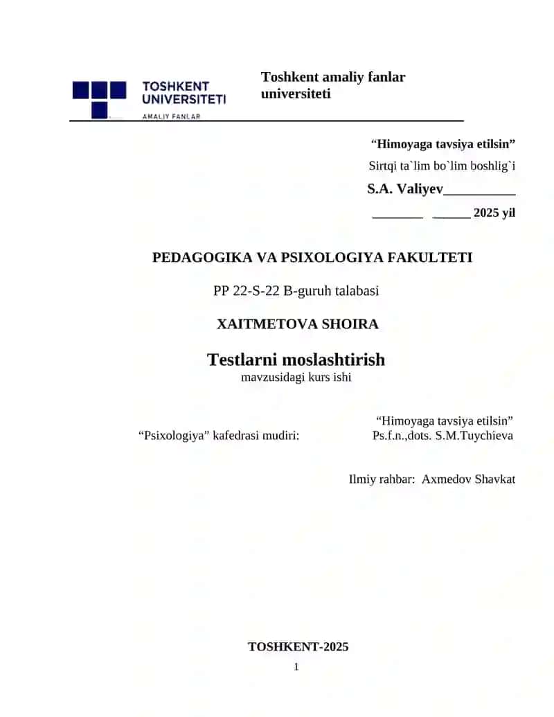 Testlarni moslashtirish