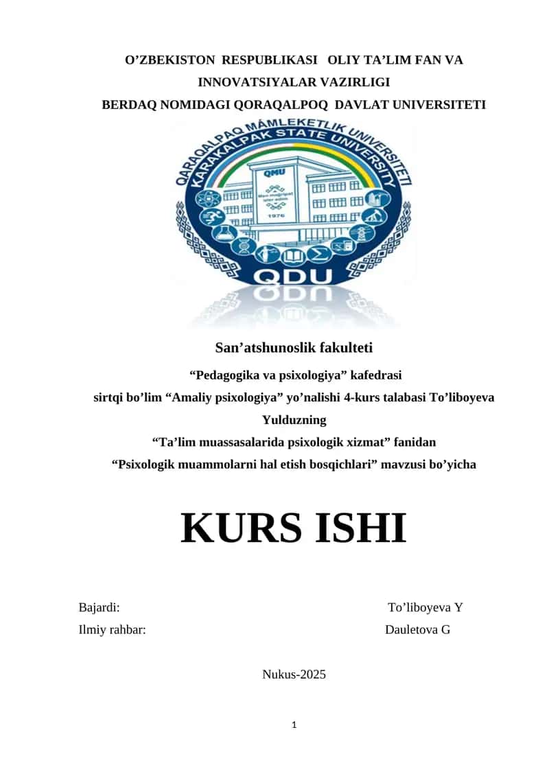 Psixologik muammolarni hal etish bosqichlari 1