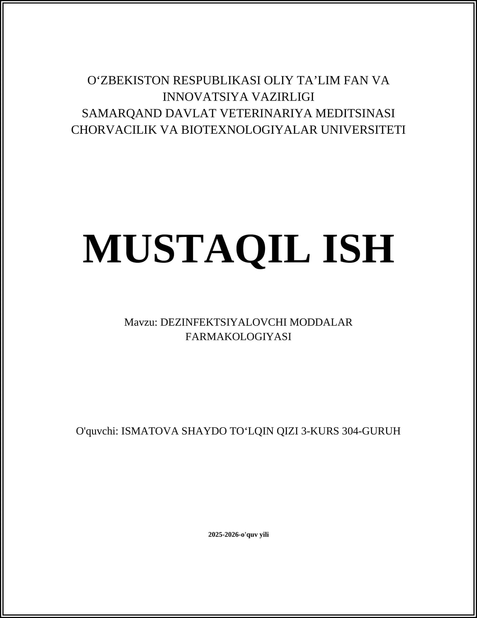DEZINFEKTSIYALOVCHI MODDALAR FARMAKOLOGIYASI 1