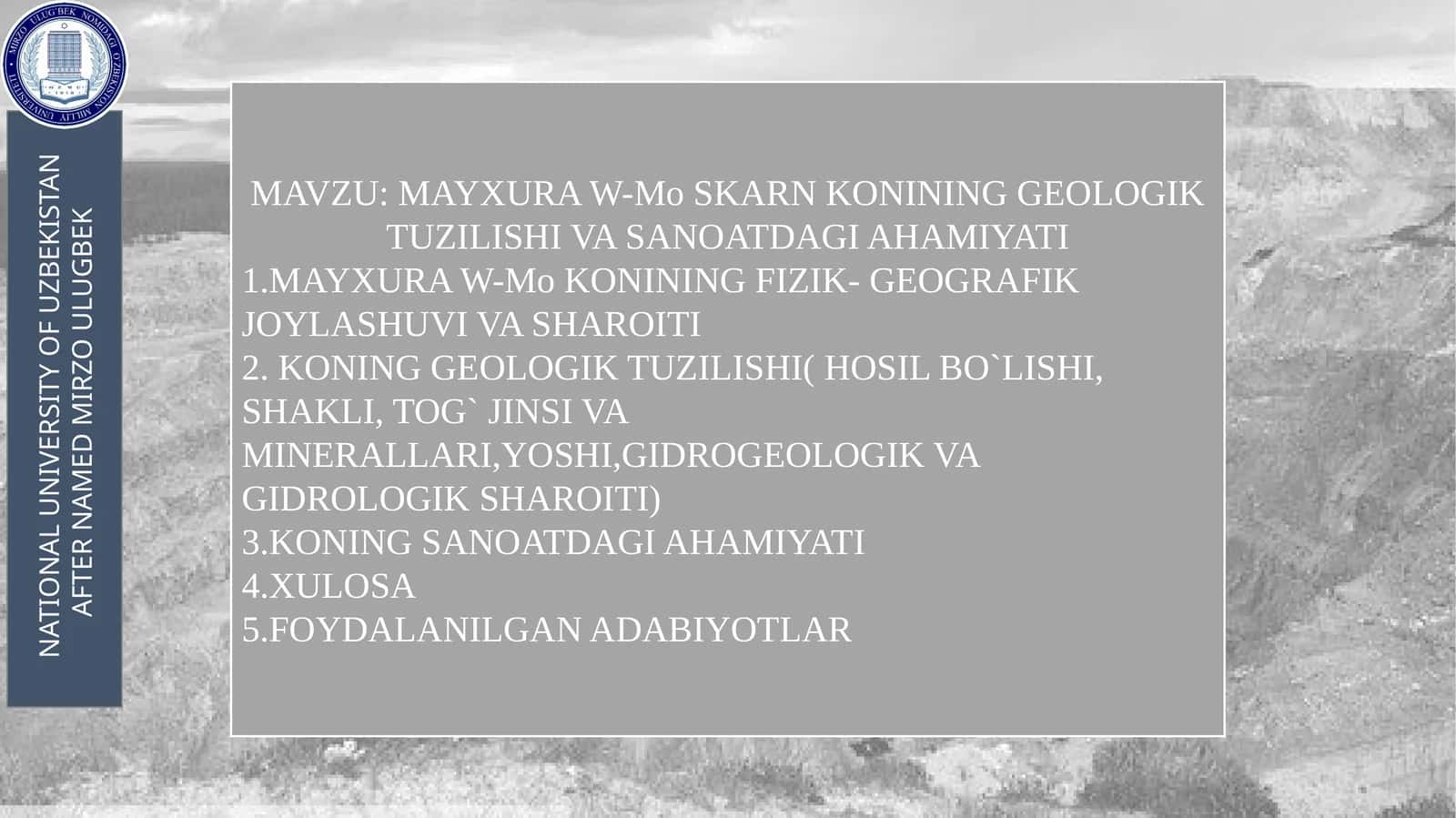 MAYXURA W-Mo SKARN KONINING GEOLOGIK TUZILISHI VA SANOATDAGI AHAMIYATI 1