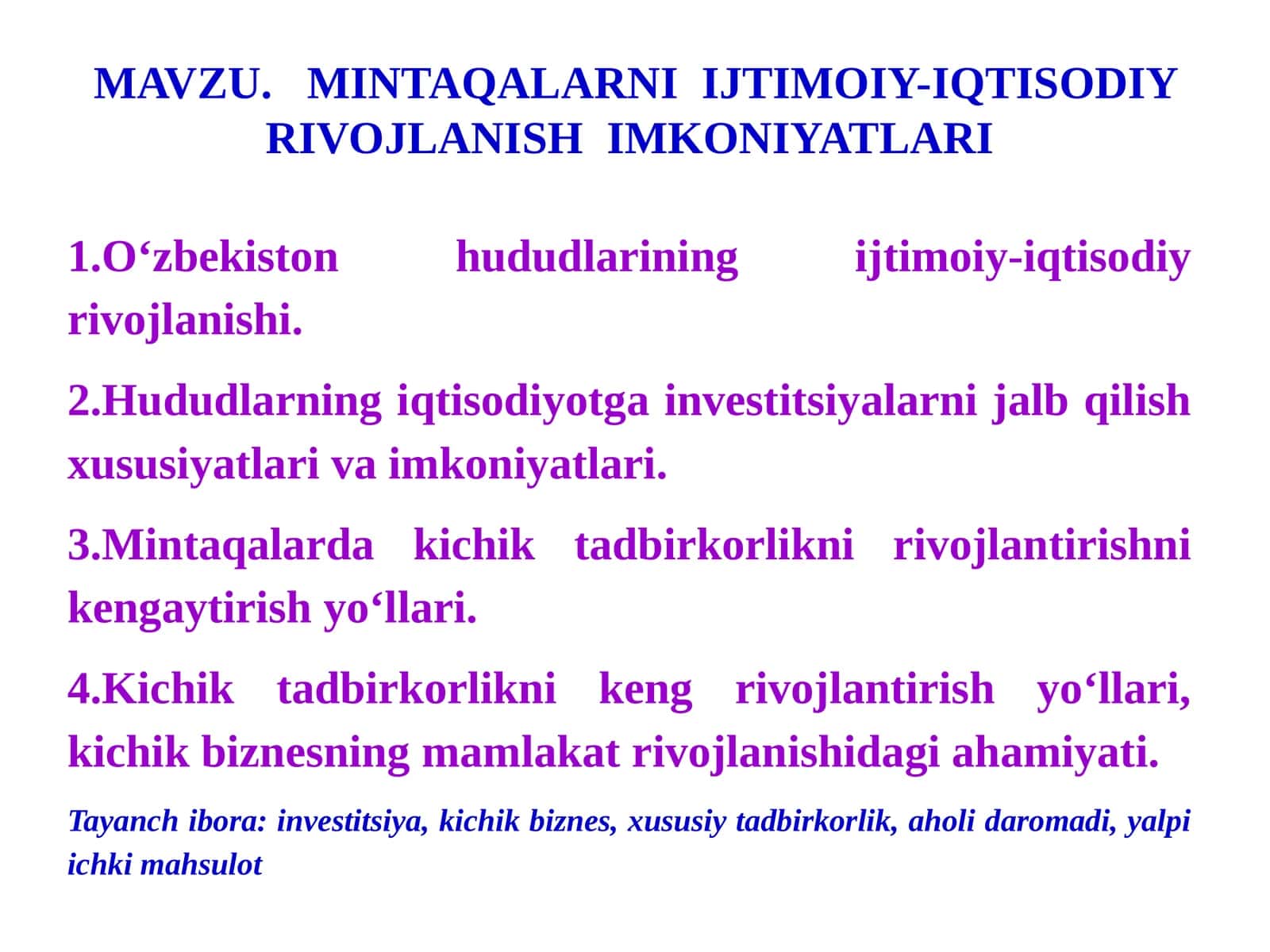 MINTAQALARNIIJTIMOIY-IQTISODIY RIVOJLANISHIMKONIYATLARI 1