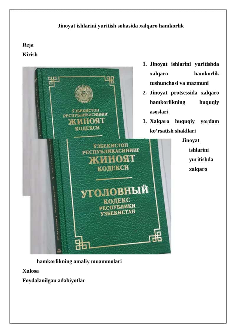 Jinoyat ishlarini yuritish sohasida xalqaro hamkorlik 1
