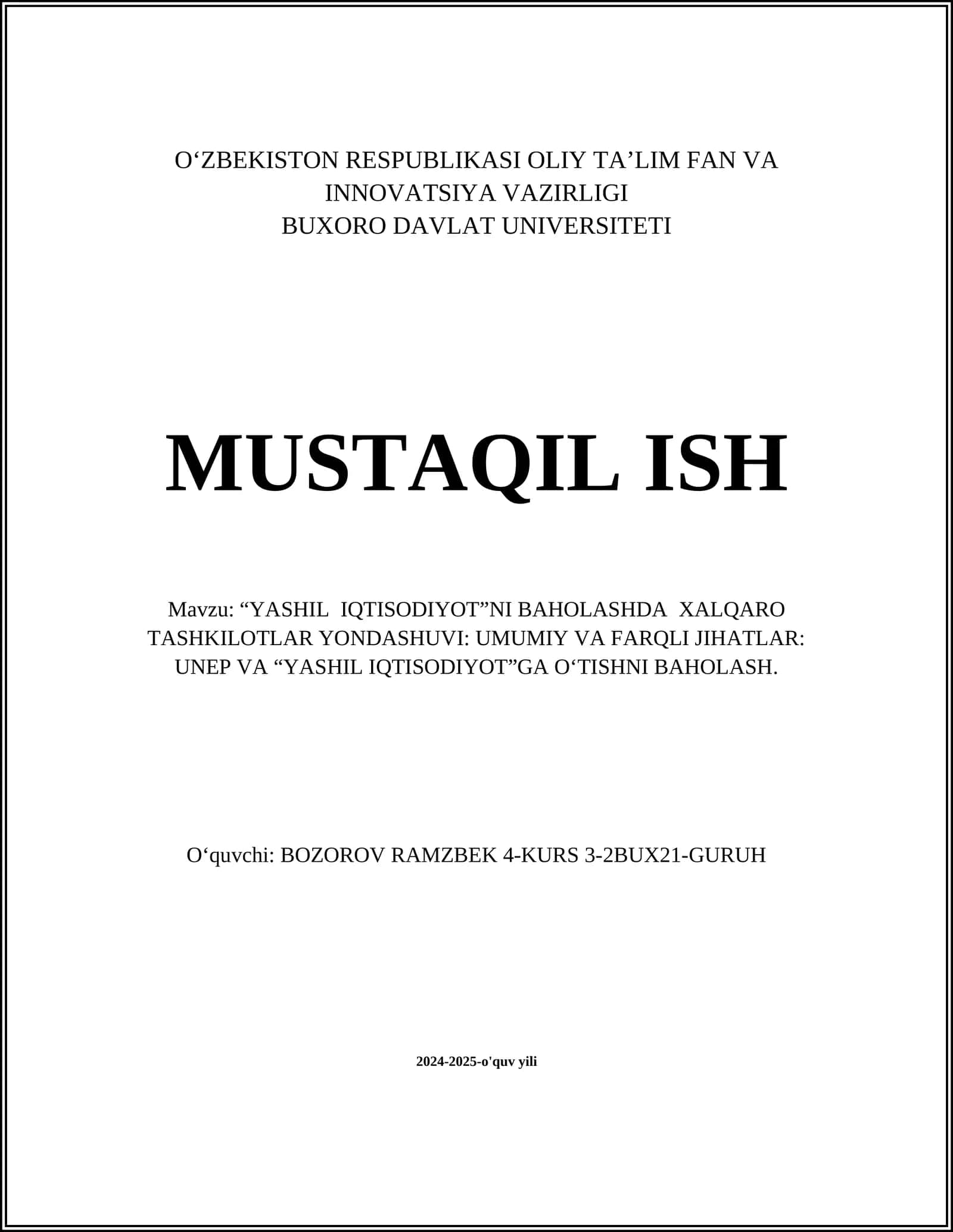 Yashil iqtisodiyot tushunchasi 1