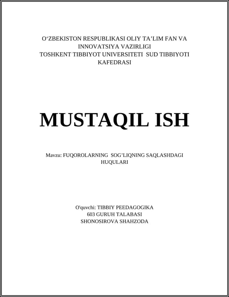 FUQOROLARNING SOG’LIQNING SAQLASHDAGI HUQULARI 1