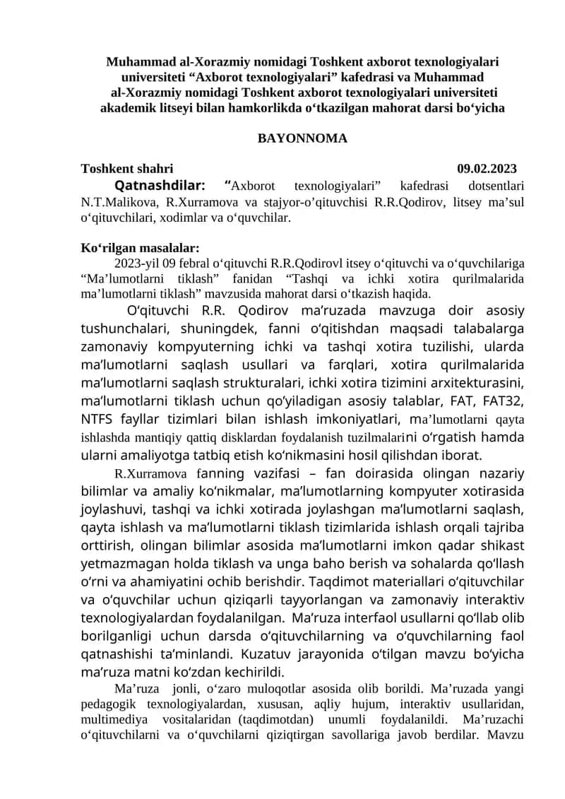 "Ma'lumotlarni tiklash" mahorat darsi 1