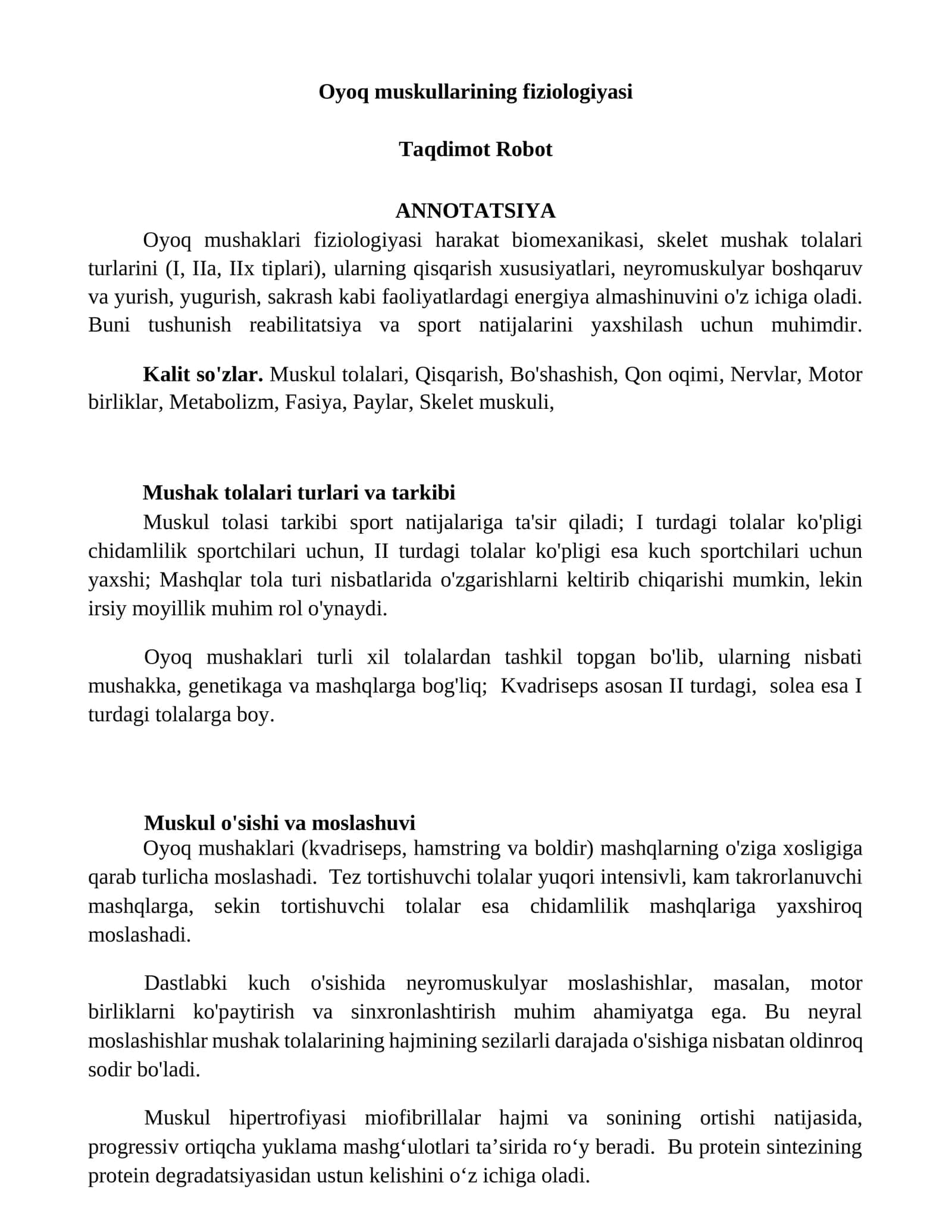 Oyoq muskullarining fiziologiyasi 1