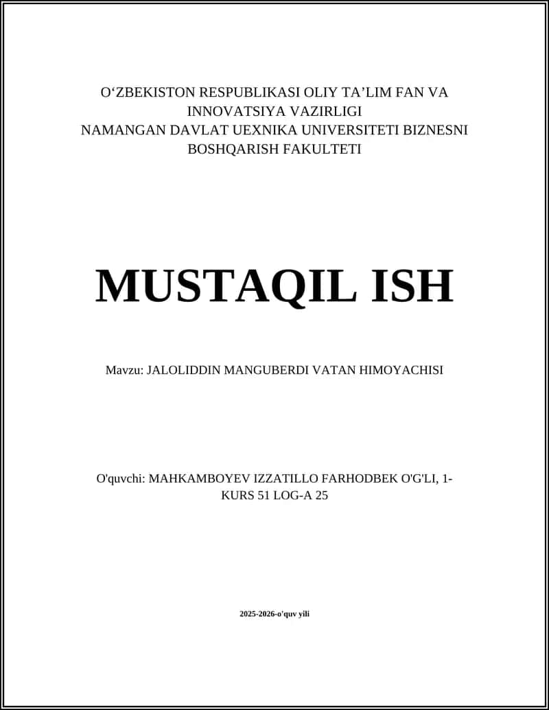 JALOLIDDIN MANGUBERDI VATAN HIMOYACHISI 1