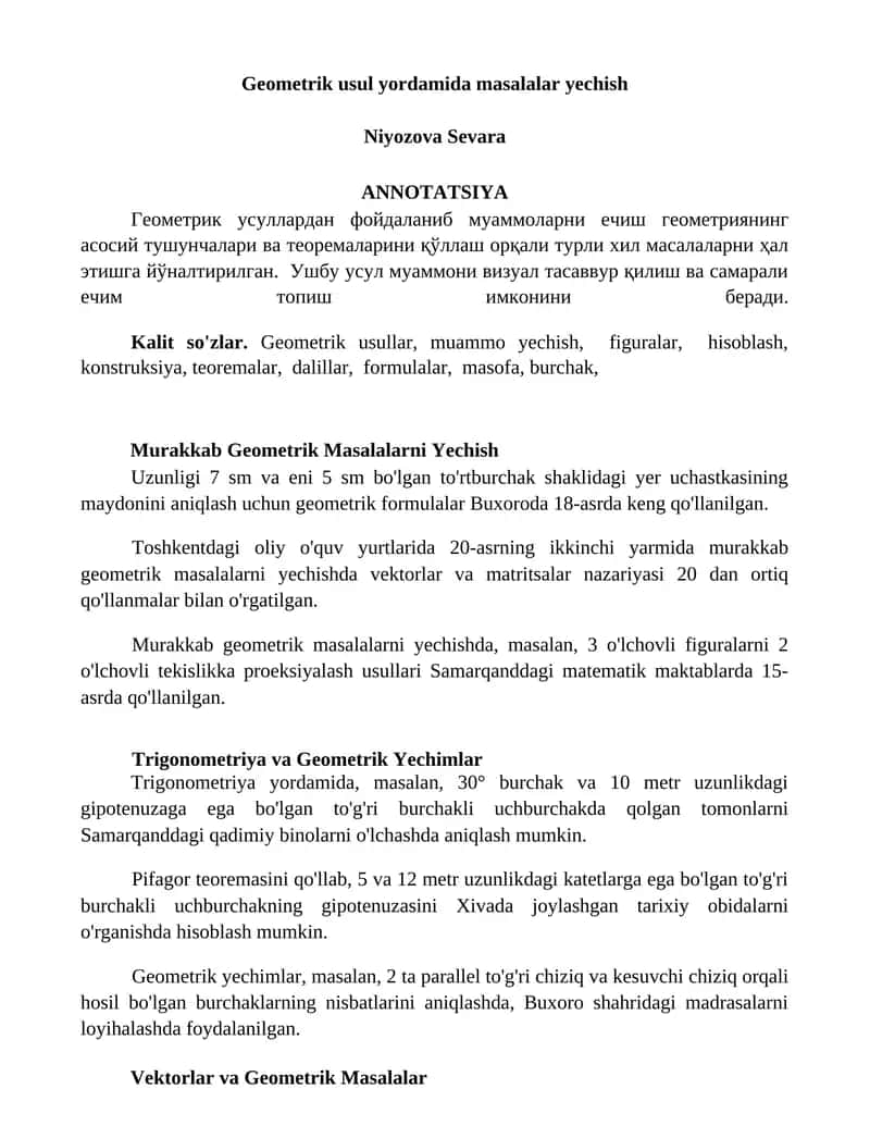 Geometrik usul yordamida masalalar yechish 1