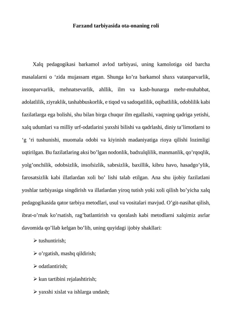 Farzand tarbiyasida ota-onaning roli 1