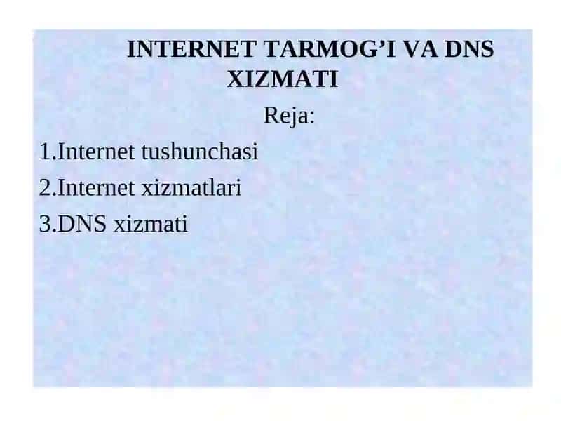 INTERNET TARMOG’I VA DNS XIZMATI