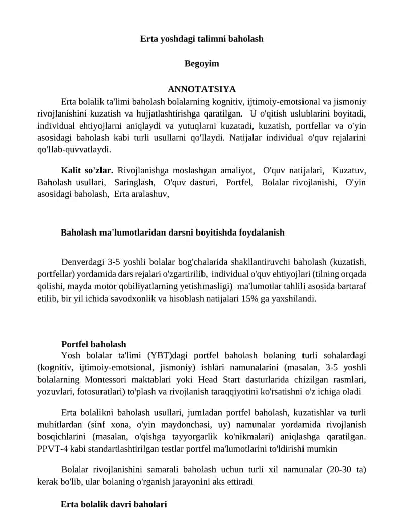 Erta yoshdagi talimni baholash 1