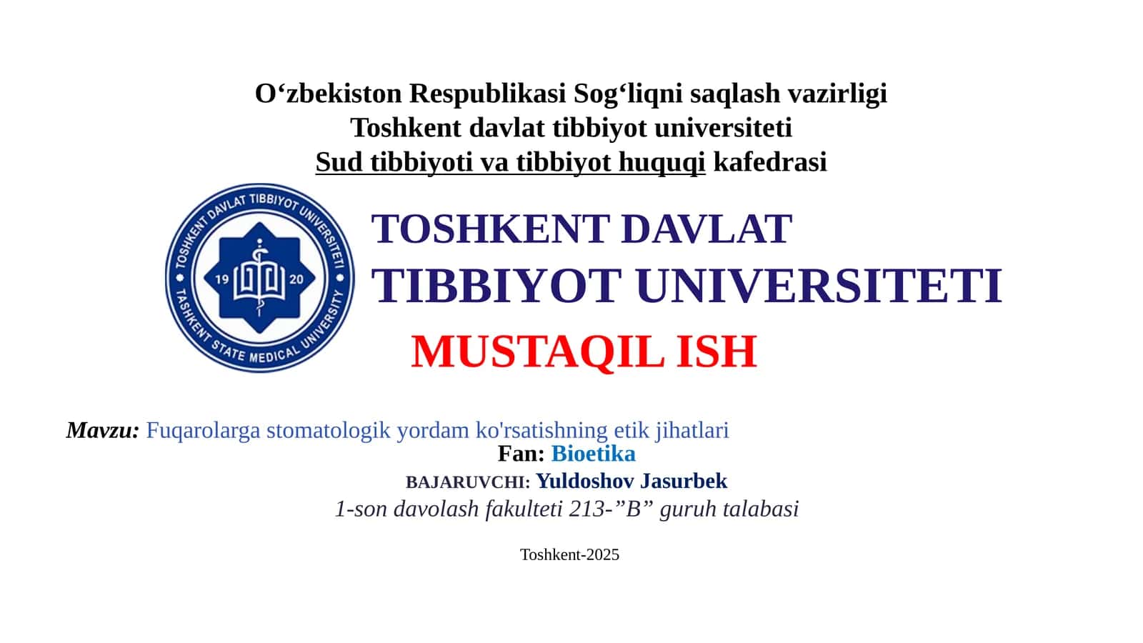 Fuqarolargastomatologikyordamko'rsatishningetikjihatlari 1