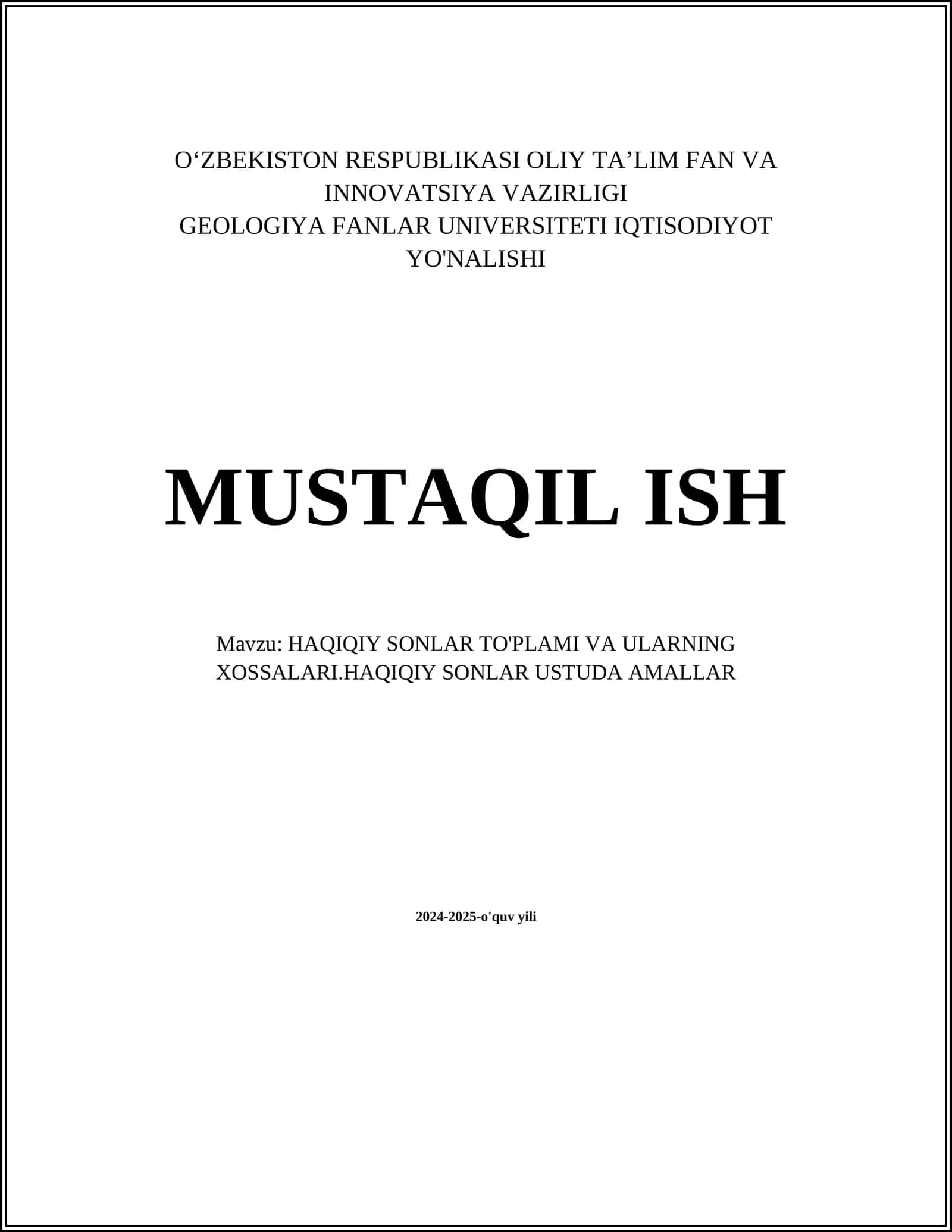 HAQIQIY SONLAR TO'PLAMI VA ULARNING XOSSALARI.HAQIQIY SONLAR USTUDA AMALLAR 1