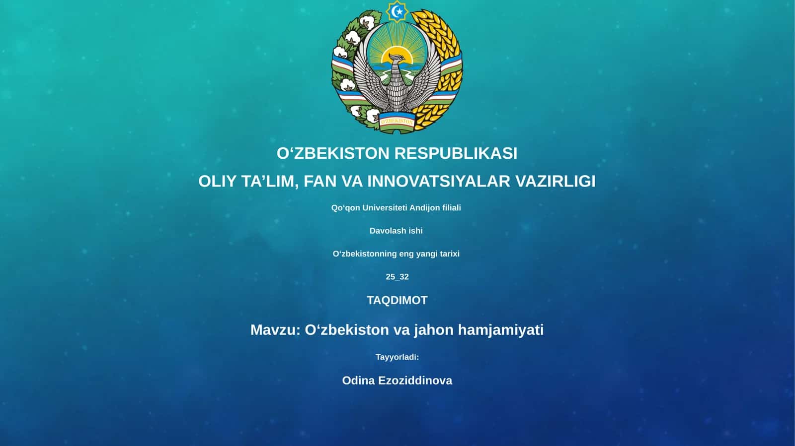 O'zbekiston va jahon hamjamiyati 1