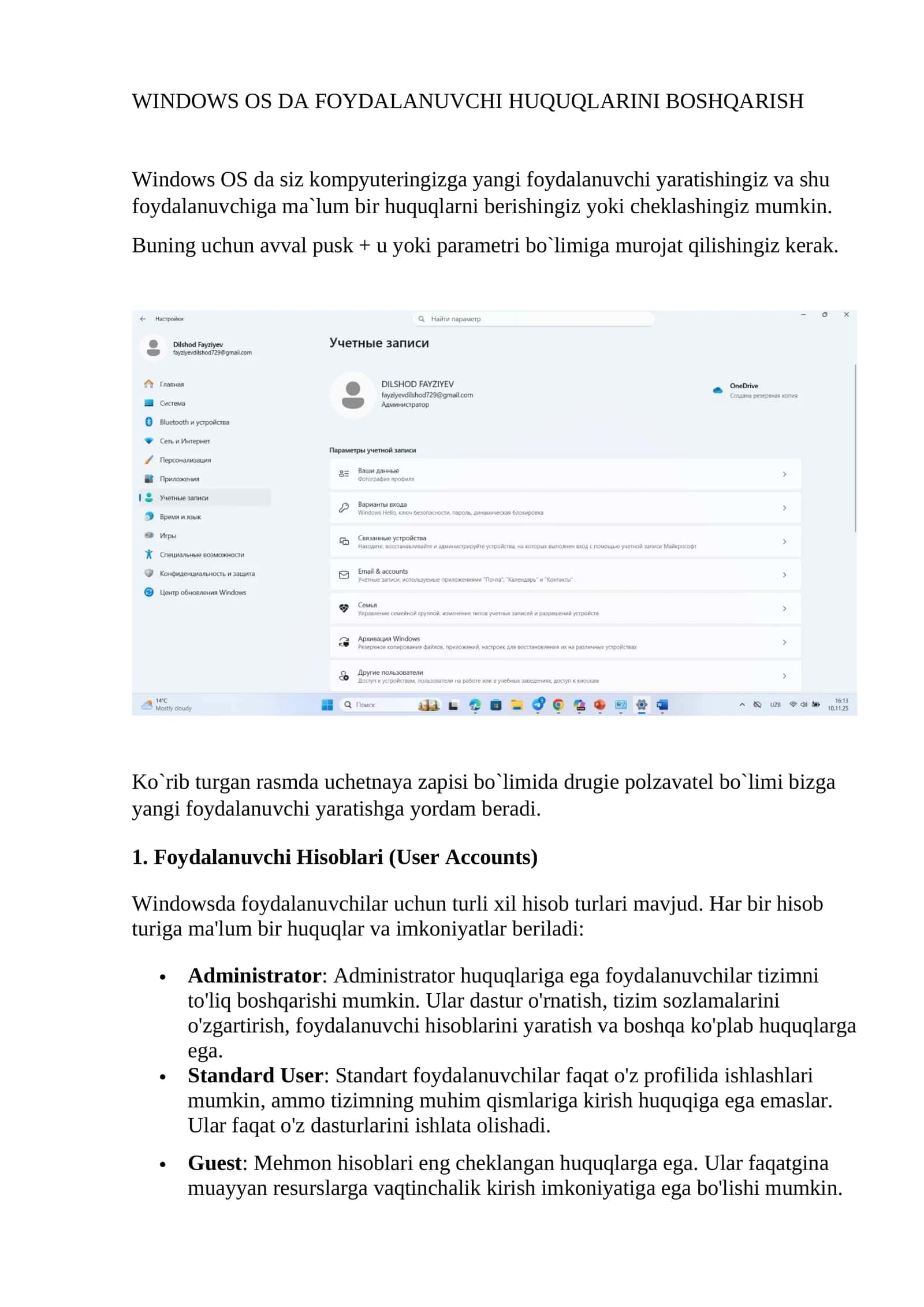 Foydalanuvchi Hisoblari (User Accounts) 1