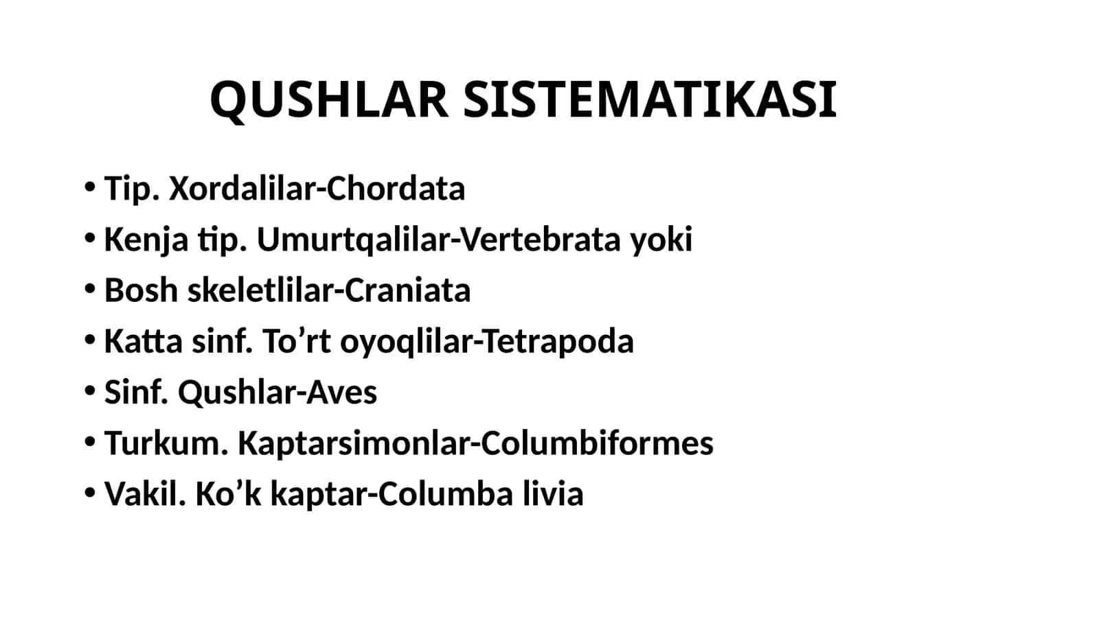 QUSHLAR SISTEMATIKASI 1