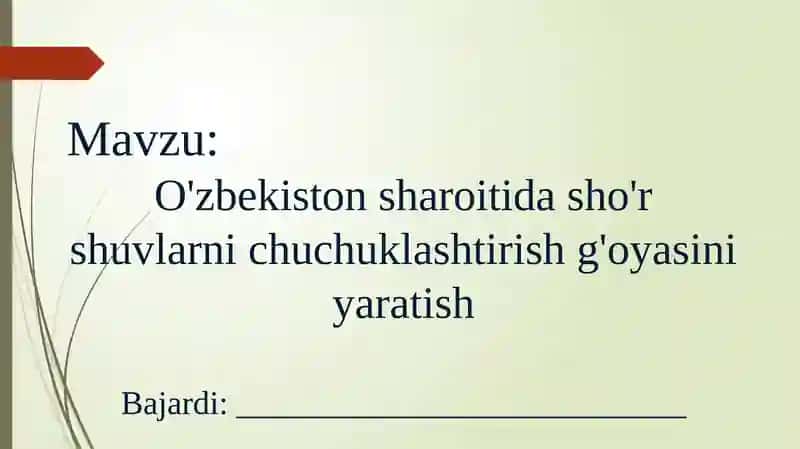 O'zbekiston sharoitida shoorshuvlarni chuchuklashtirish g'oyasi