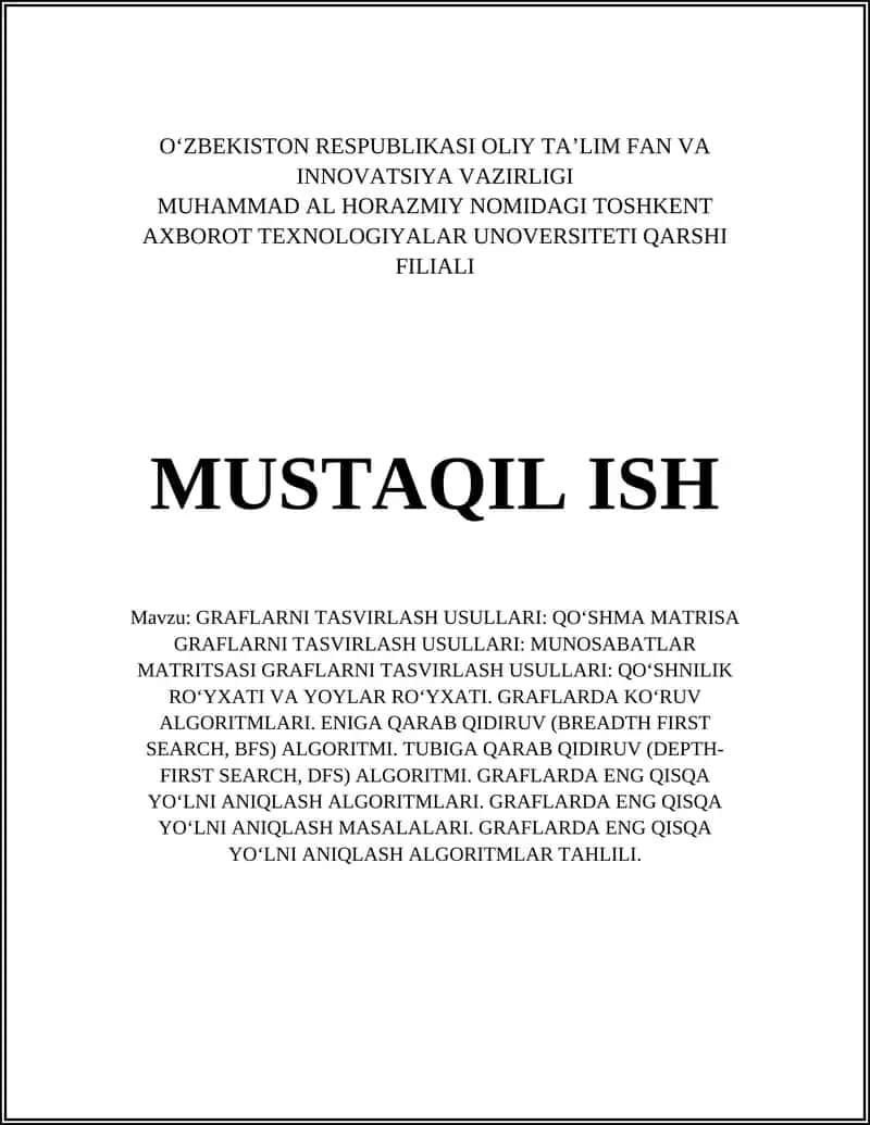 Graflarni tasvirlash usullari: Qo‘shma matrisa 1