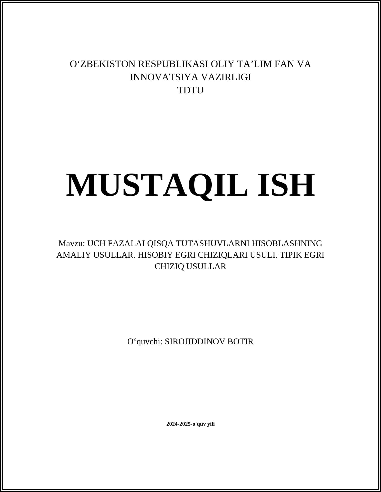 UCH FAZALAI QISQA TUTASHUVLARNI HISOBLASHNING AMALIY USULLAR 1