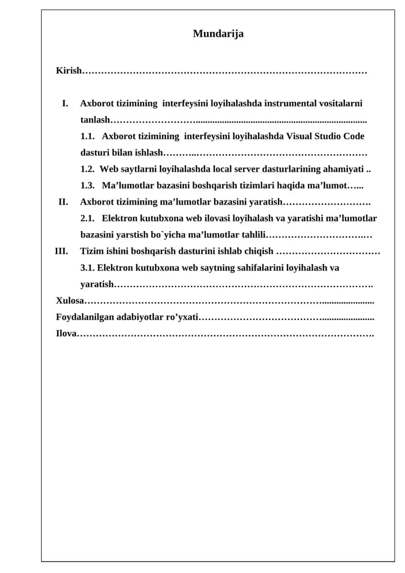 Axborot tizimi va ma'lumotlar bazasi loyihalash 1