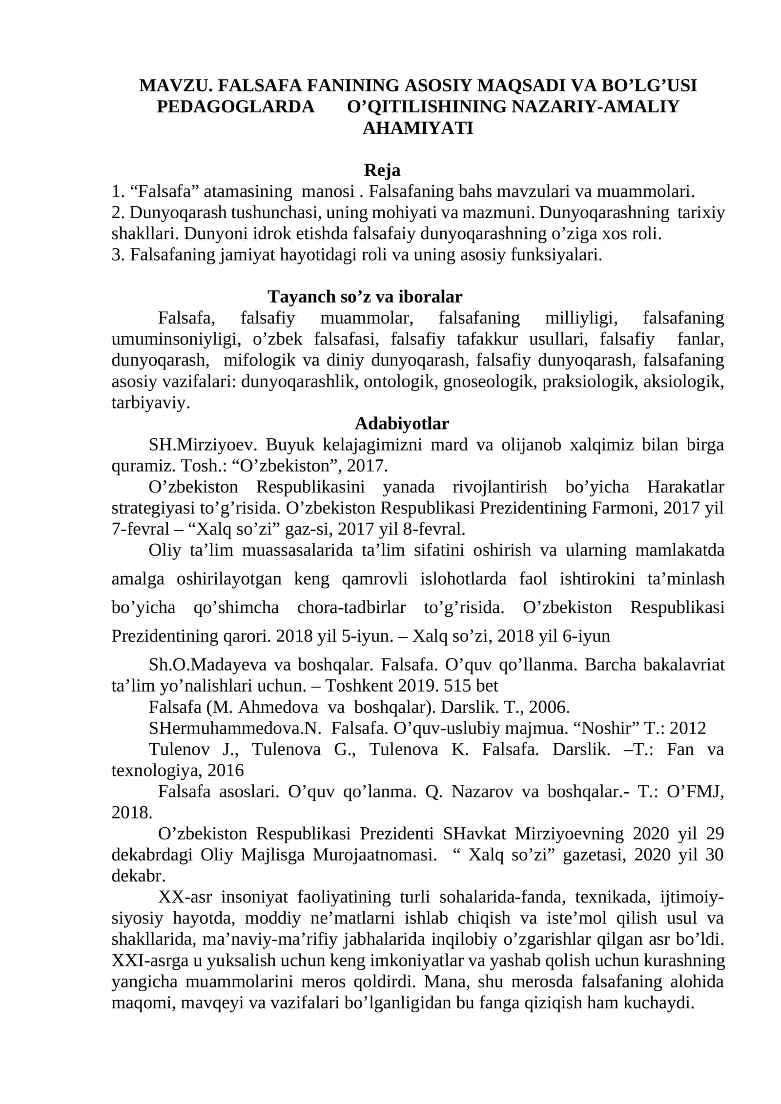 FALSAFA FANINING ASOSIY MAQSADI VA BO’LG’USI PEDAGOGLARDA       O’QITILISHINING NAZARIY-AMALIY AHAMIYATI 1