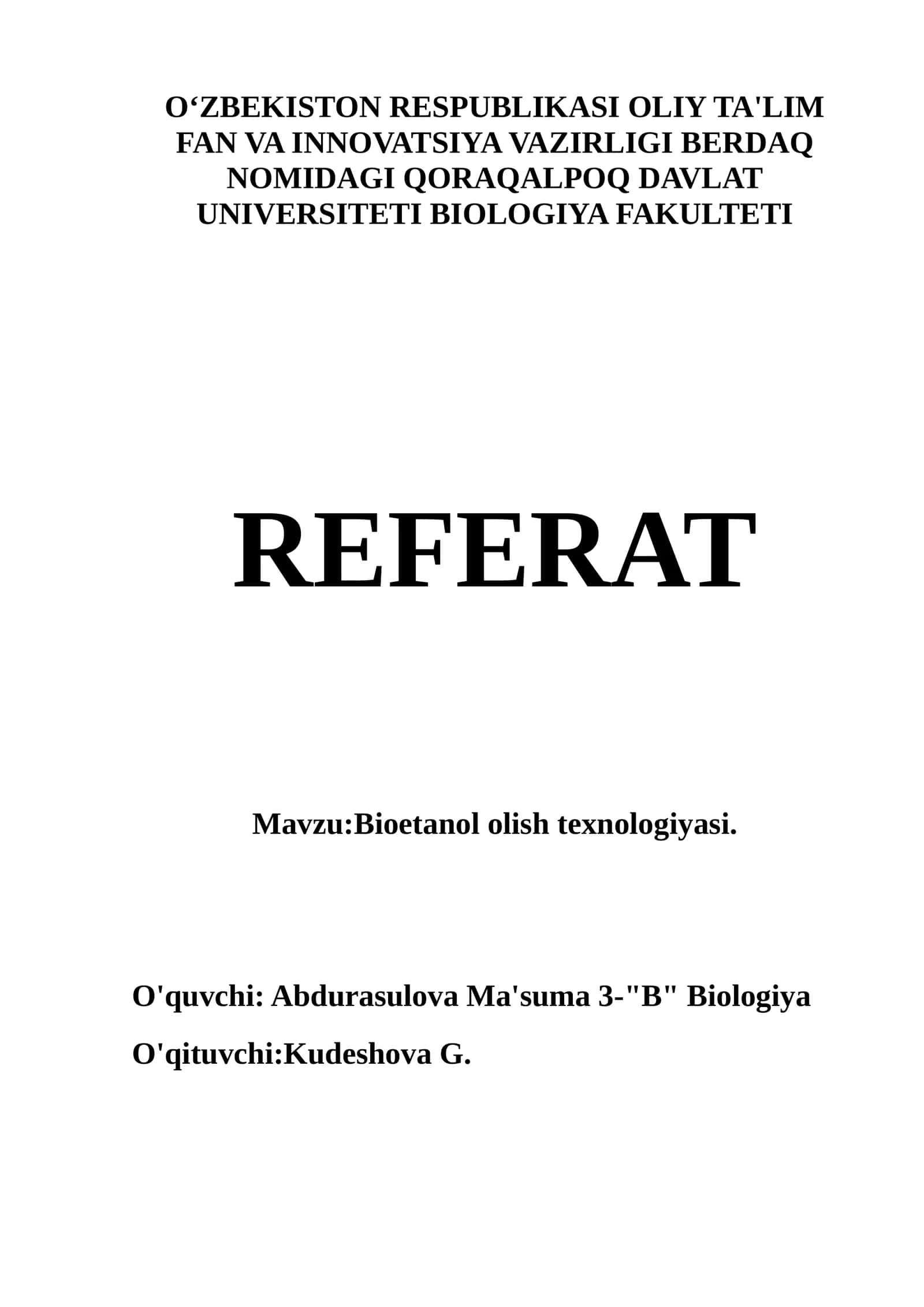 Bioetanol olish texnologiyasi 1