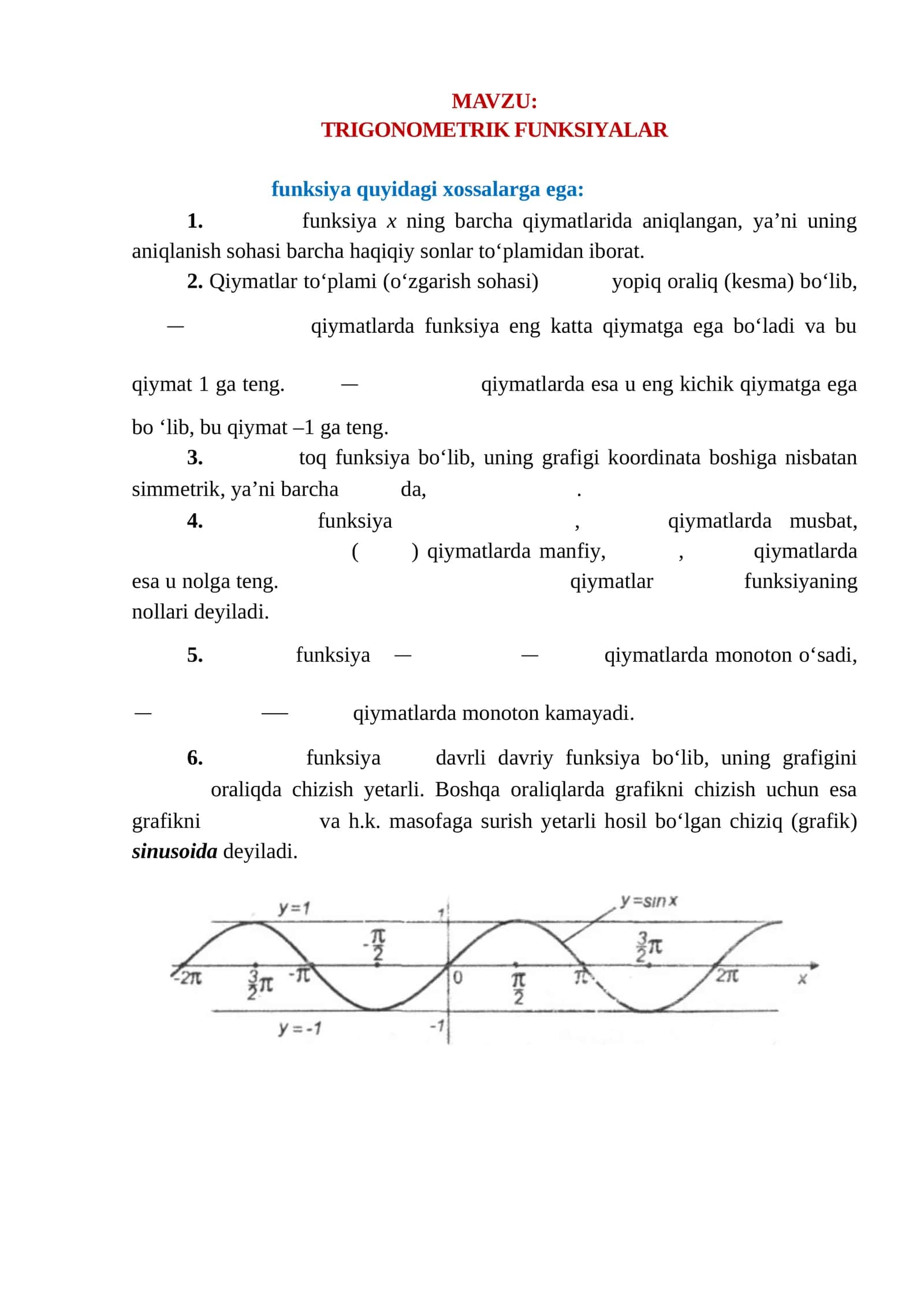 TRIGONOMETRIK FUNKSIYALAR 1