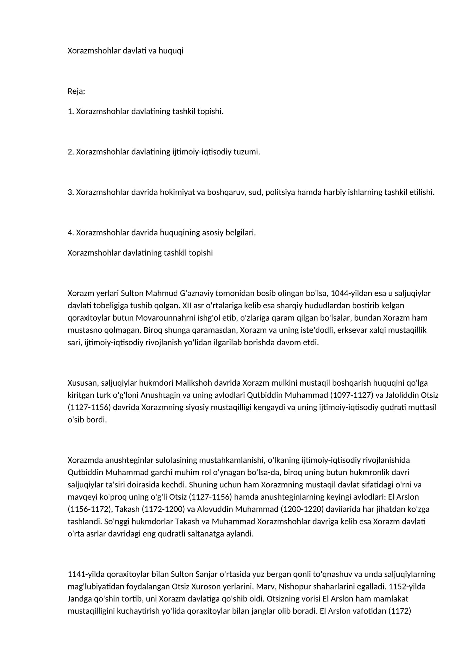 Xorazmshohlar davlatining tashkil topishi 1