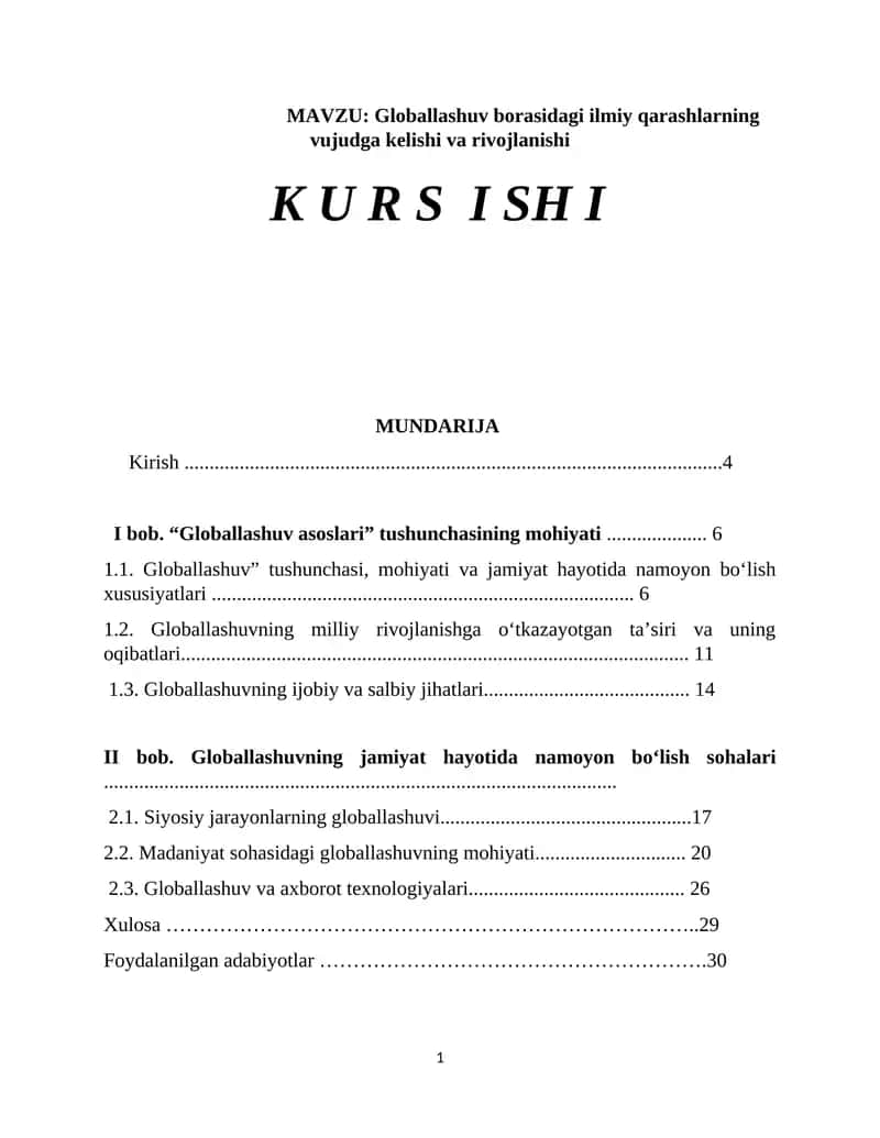 Globallashuv borasidagi ilmiy qarashlarning vujudga kelishi va rivojlanishi 1