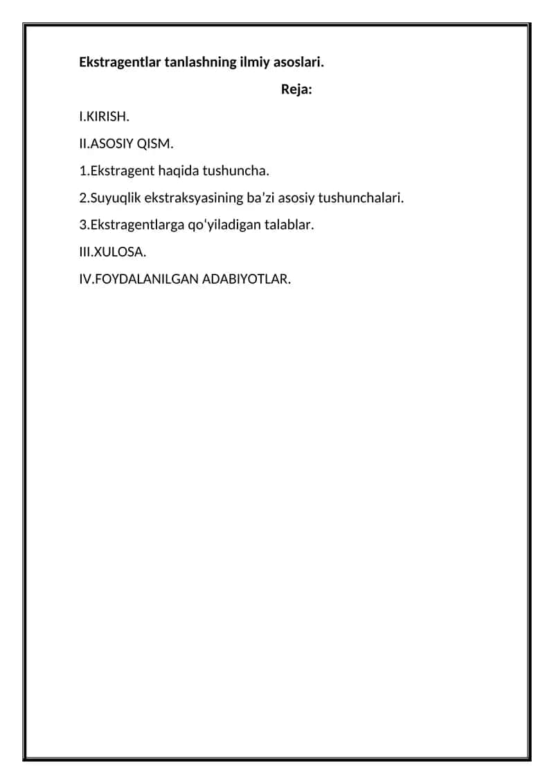 Ekstragentlar tanlashning ilmiy asoslari 1