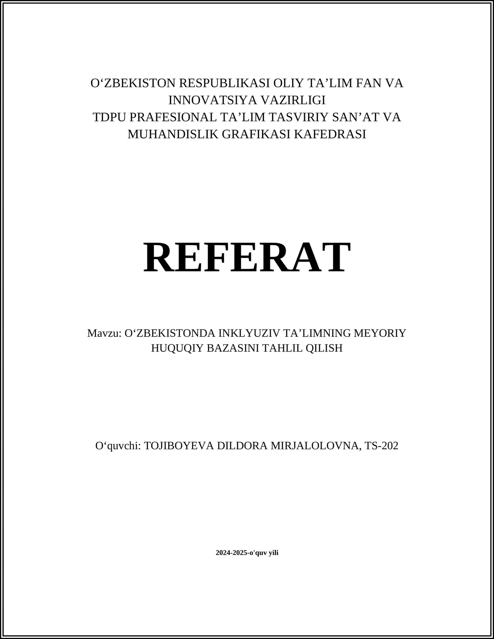 Oʻzbekistonda inklyuziv taʼlimning meyoriy huquqiy bazasini tahlil qilish 1