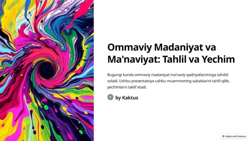 Ommaviy Madaniyat va Ma'naviyat: Tahlil va Yechim 1