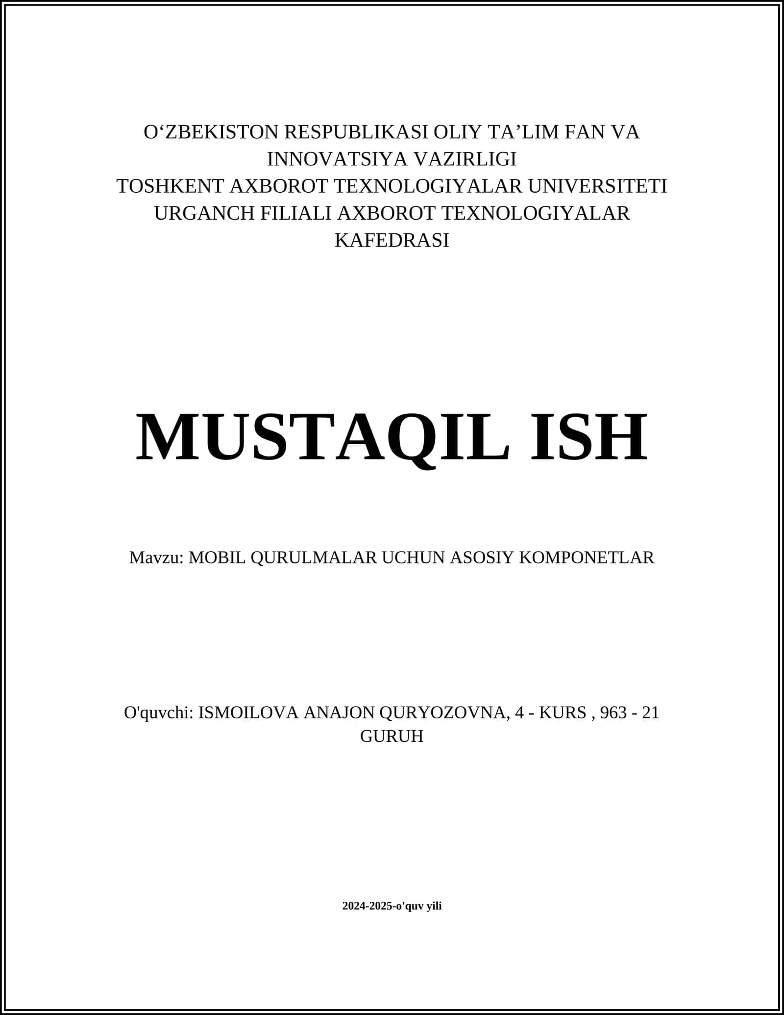 MOBIL QURULMALAR UCHUN ASOSIY KOMPONETLAR 1