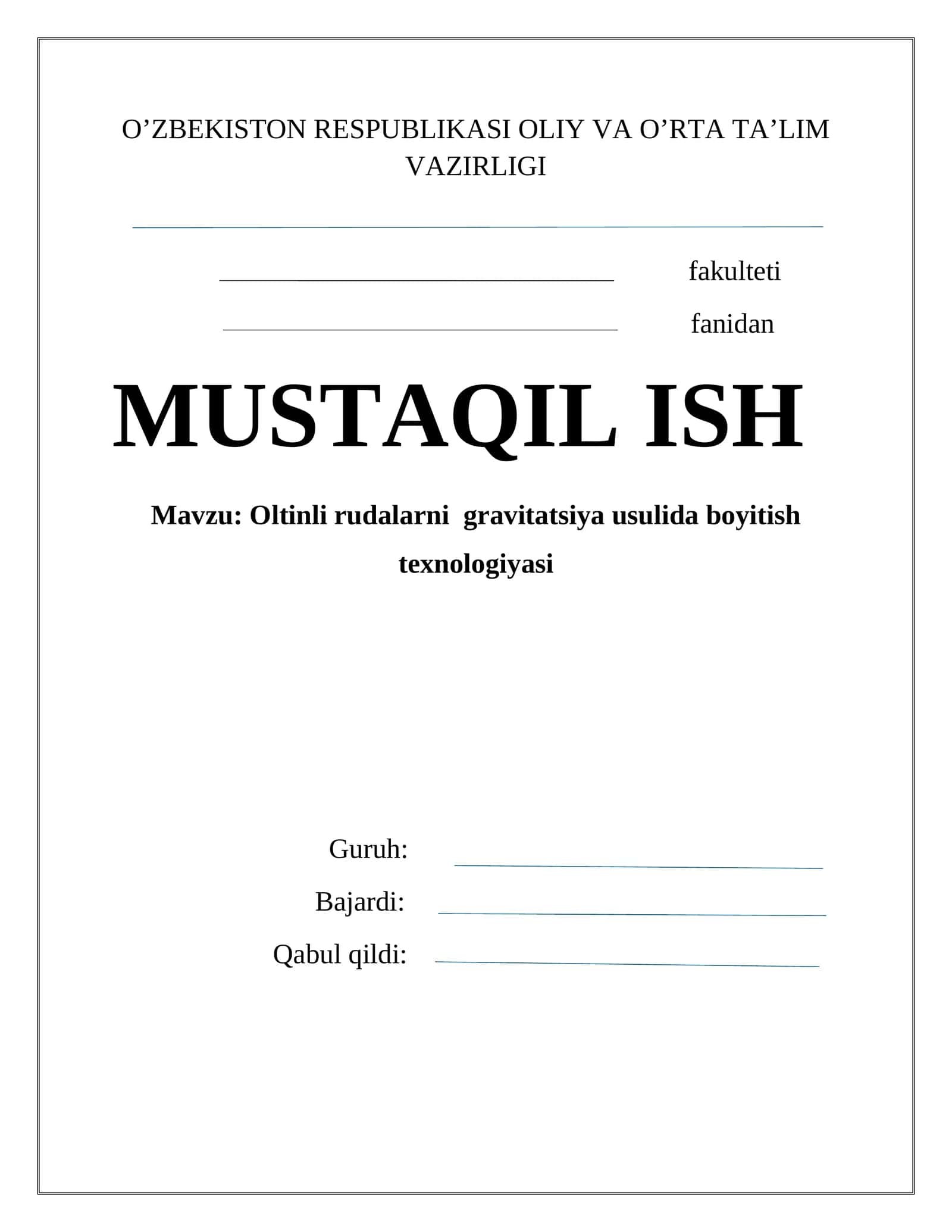 Oltinli rudalarni gravitatsiya usulida boyitish texnologiyasi 1