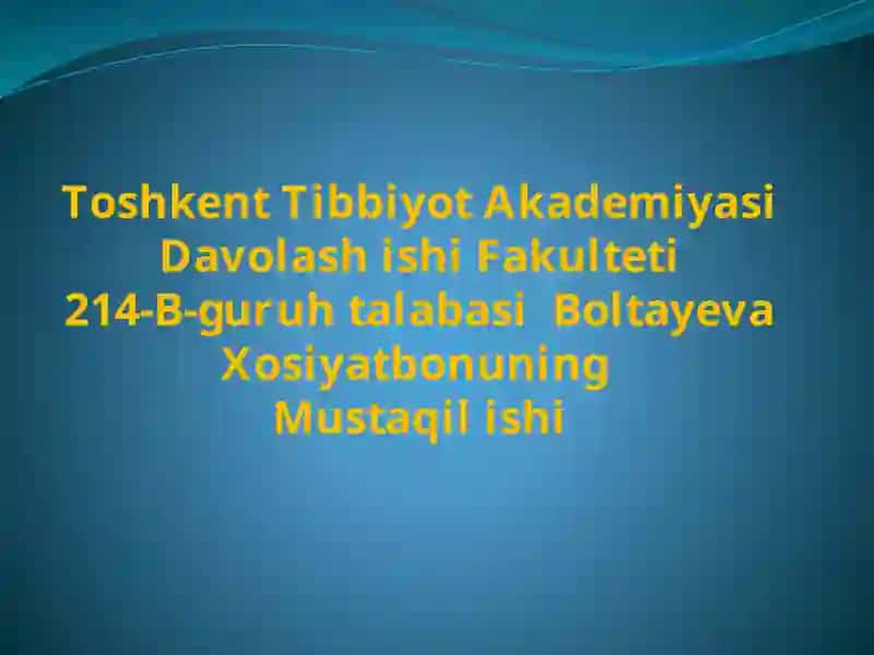 Tashkent Tibbiyot Akademiyasi Davolashishi Fakulteti