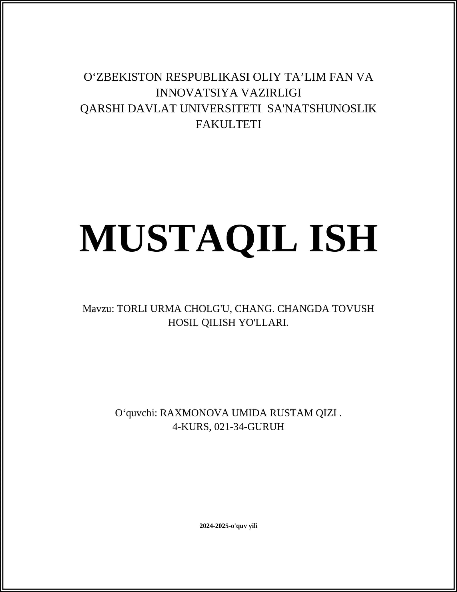 TORLI URMA CHOLG'U, CHANG. CHANGDA TOVUSH HOSIL QILISH YO'LLARI 1