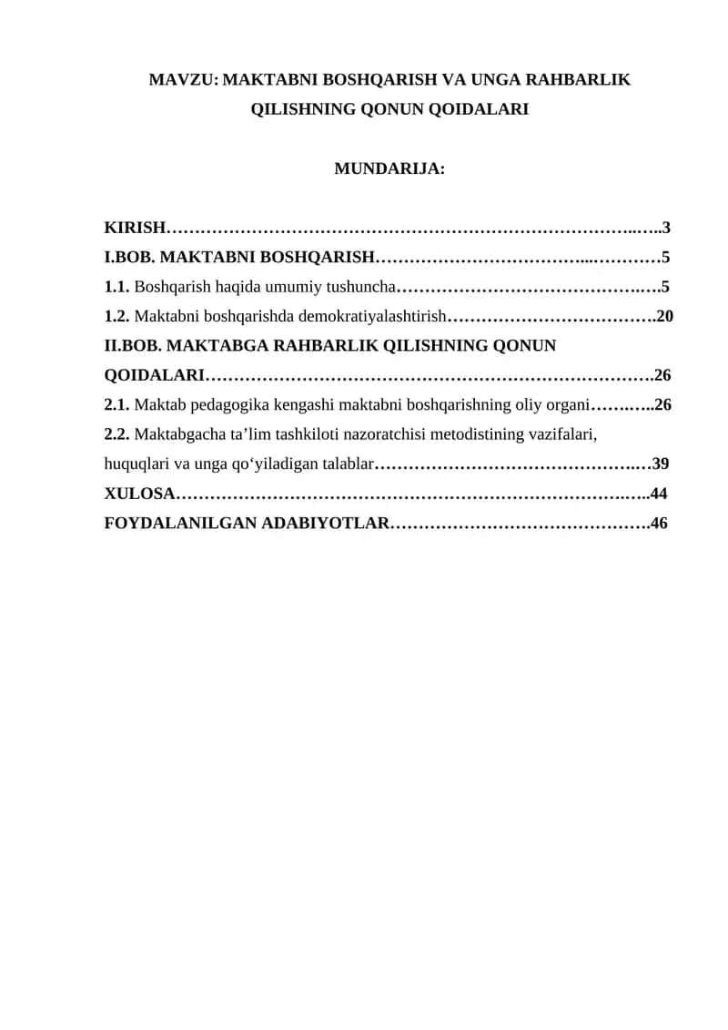 MAKTABNI BOSHQARISH VA UNGA RAHBARLIK QILISHNING QONUN QOIDALARI 1