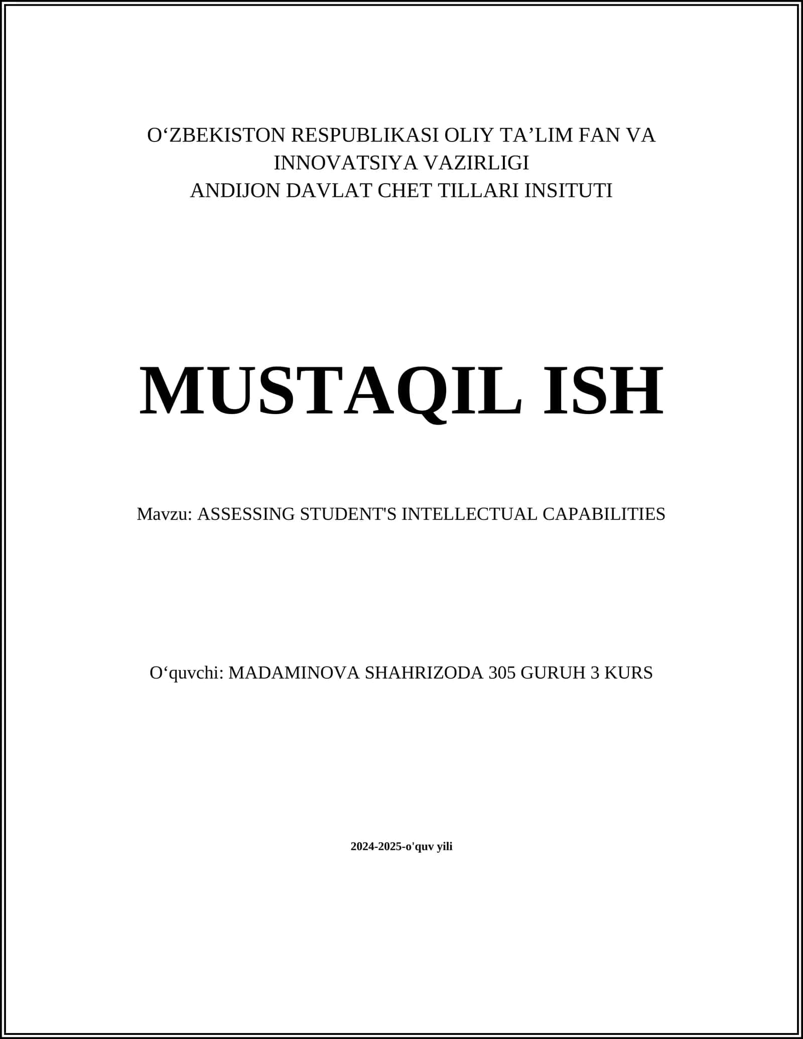 ASSESSING STUDENT'S INTELLECTUAL CAPABILITIES 1