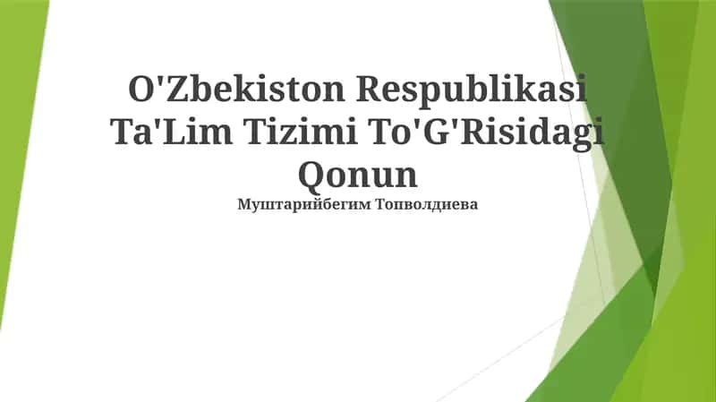 O'Zbekiston Respublikasi Ta'Lim Tizimi To'G'Risidagi Qonun 1