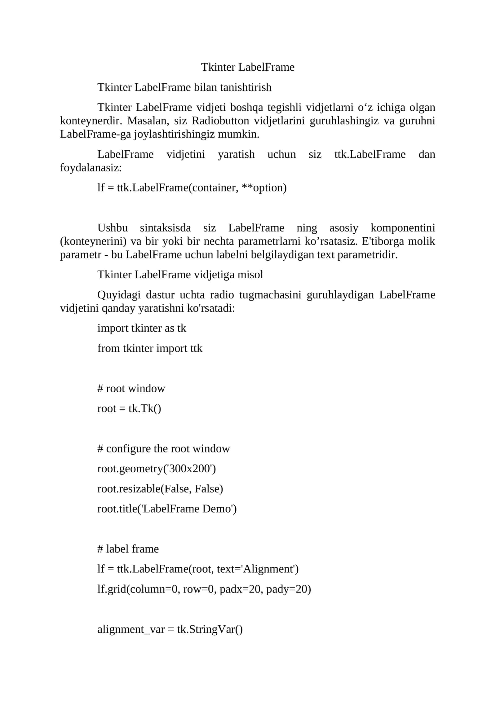 Tkinter LabelFrame 1