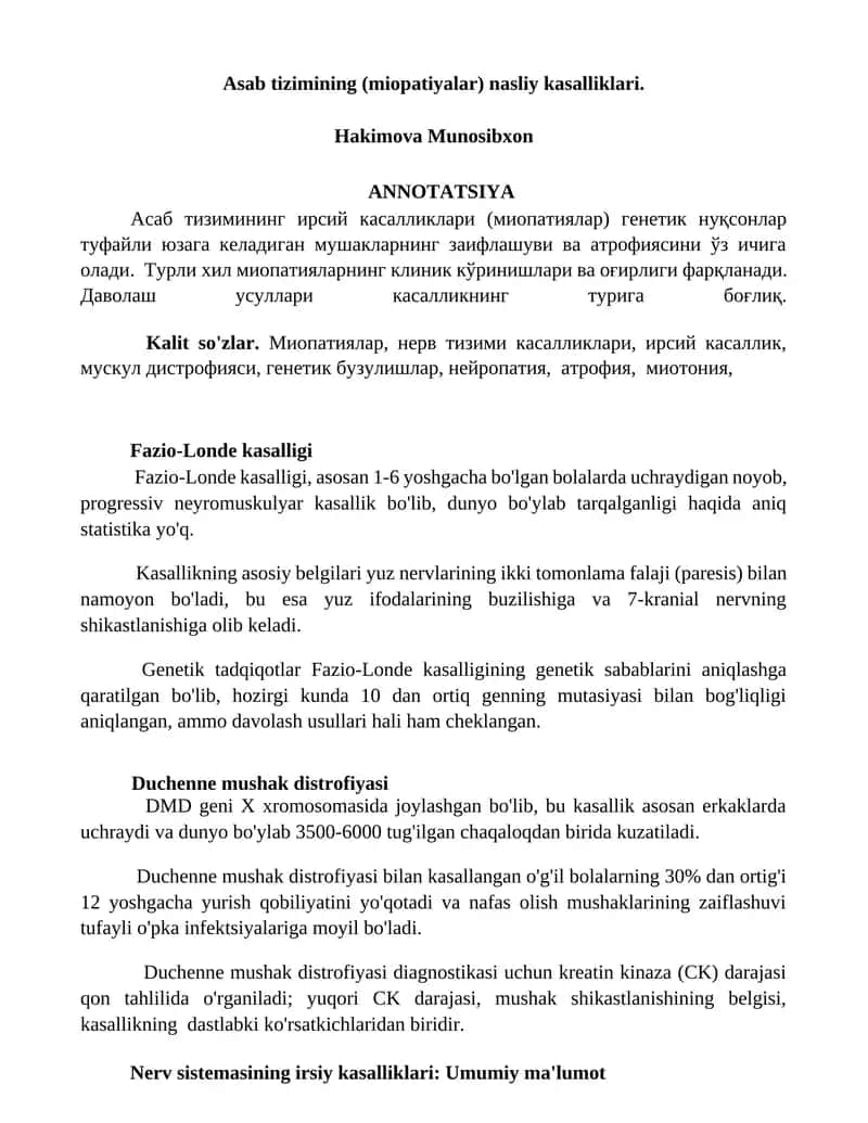 Asab tizimining (miopatiyalar) nasliy kasalliklari 1