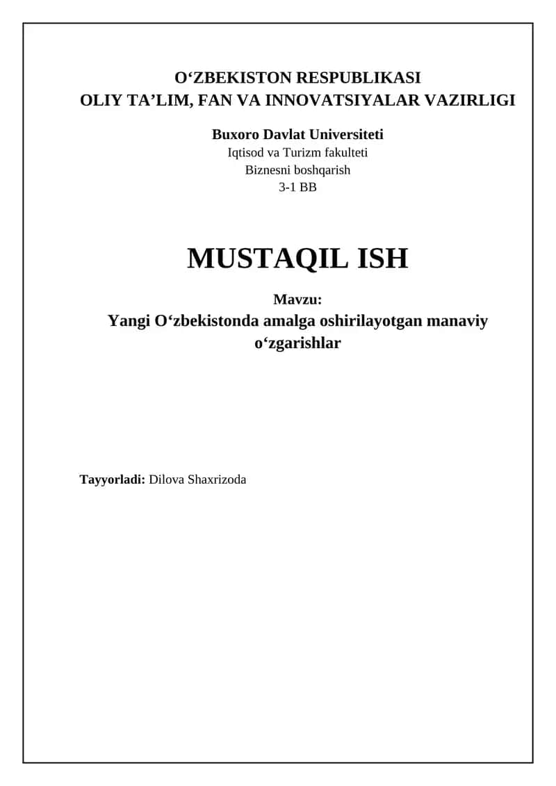 Yangi Oʻzbekistonda amalga oshirilayotgan manaviy oʻzgarishlar 1