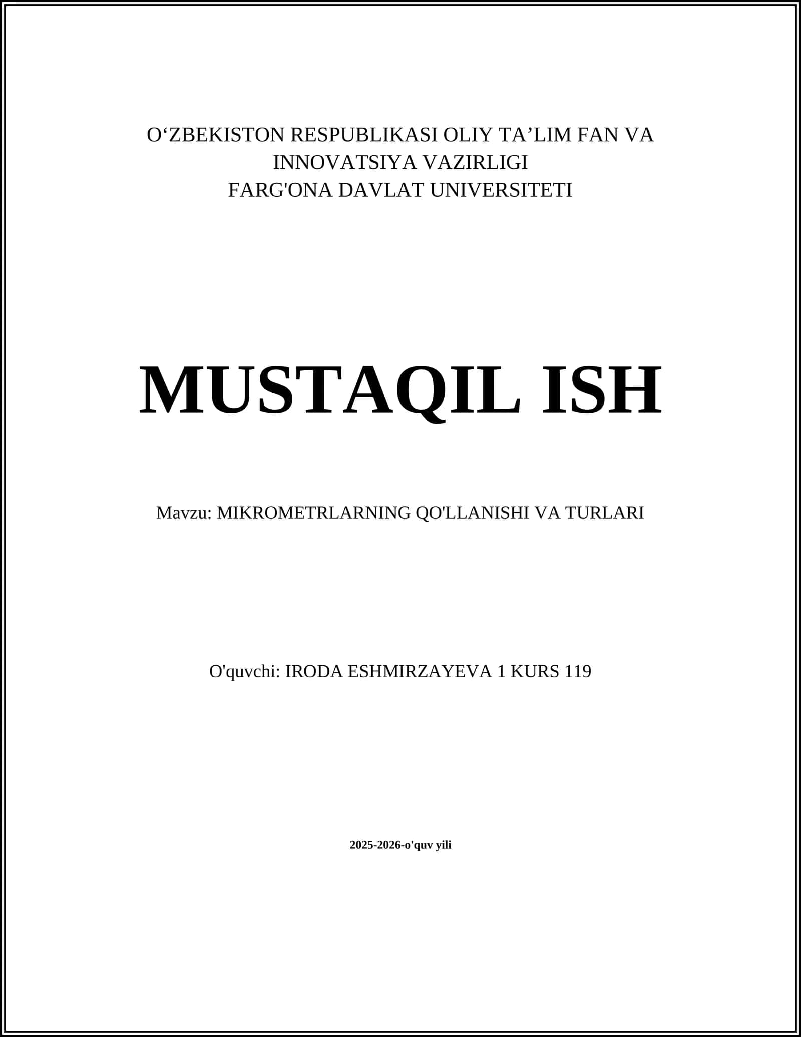 MIKROMETRLARNING QO'LLANISHI VA TURLARI 1