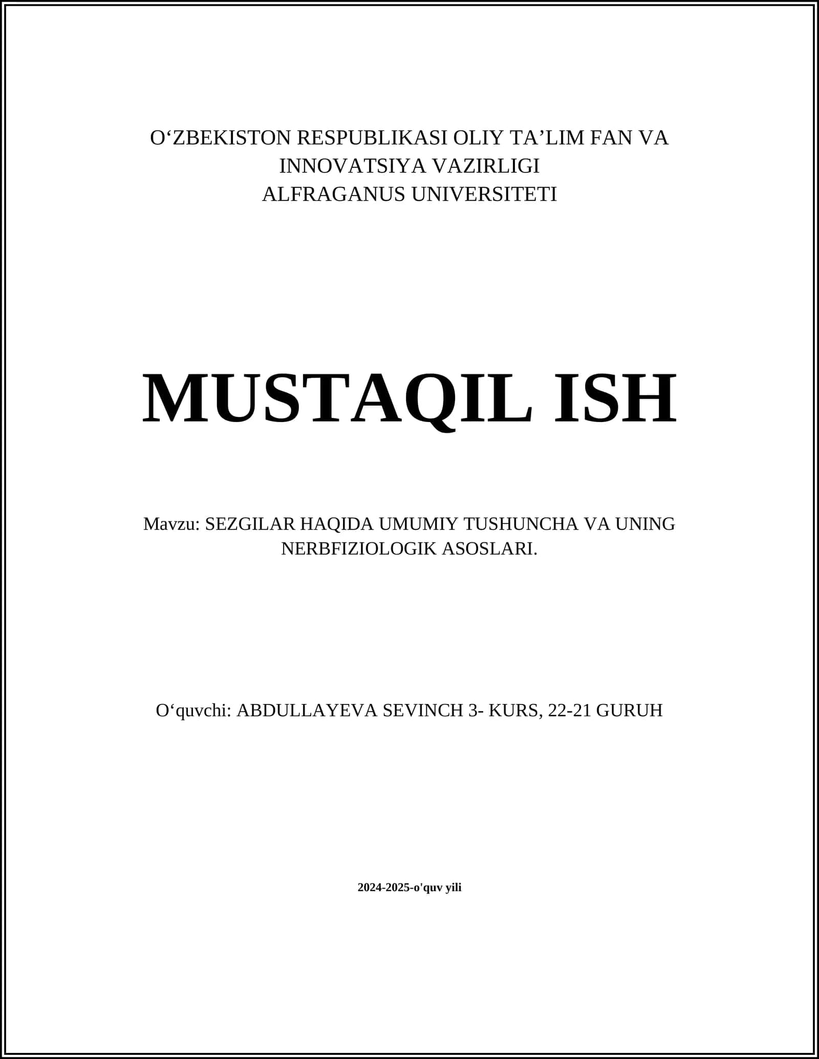 SEZGILAR HAQIDA UMUMIY TUSHUNCHA VA UNING NERBFIZIOLOGIK ASOSLARI 1