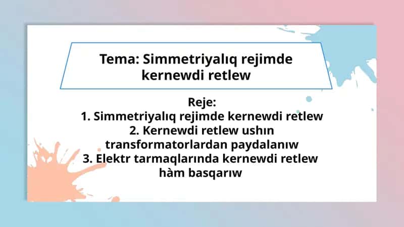 Simmetriyalıq rejimde kernewdi retlew 1