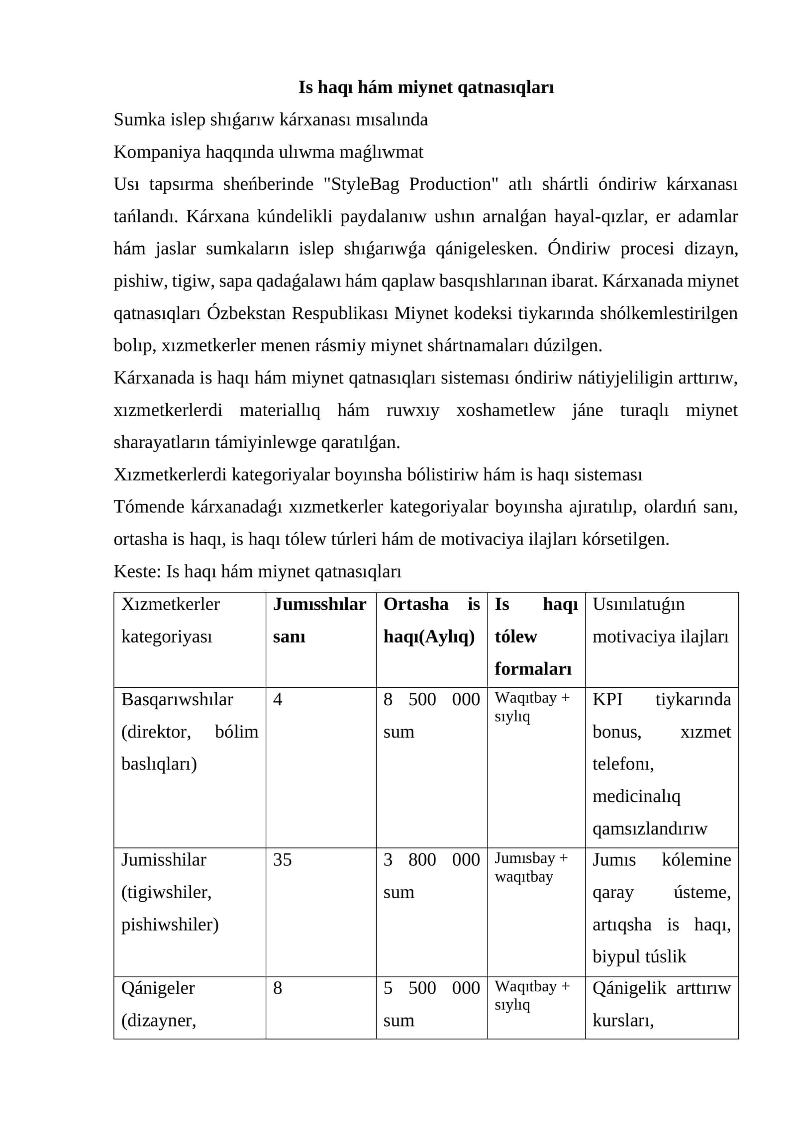 Is haqı hám miynet qatnasıqları 1